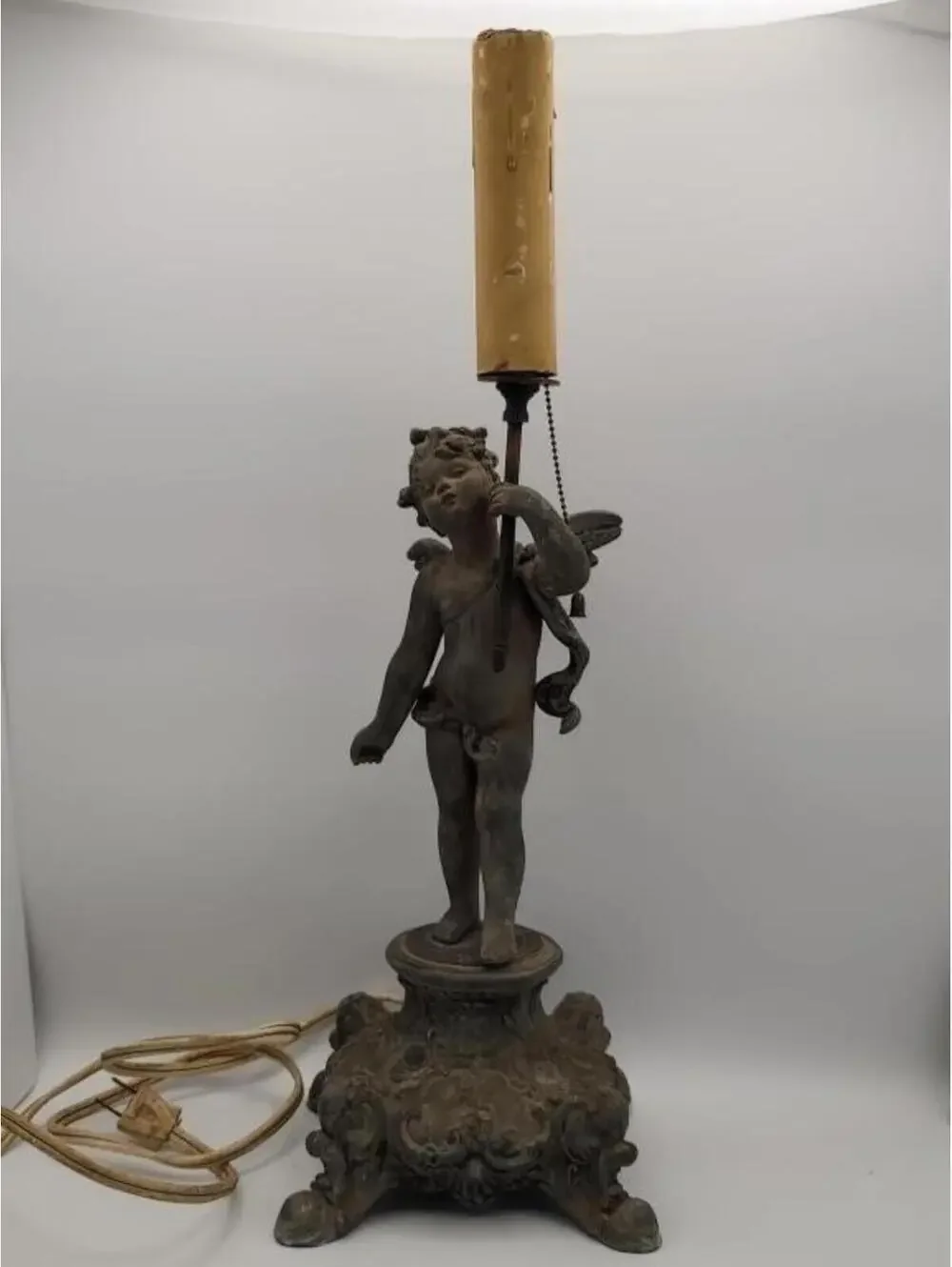 Vintage Cherub Putti Figural Table Lamp Original Finish Beautiful Aged Patina